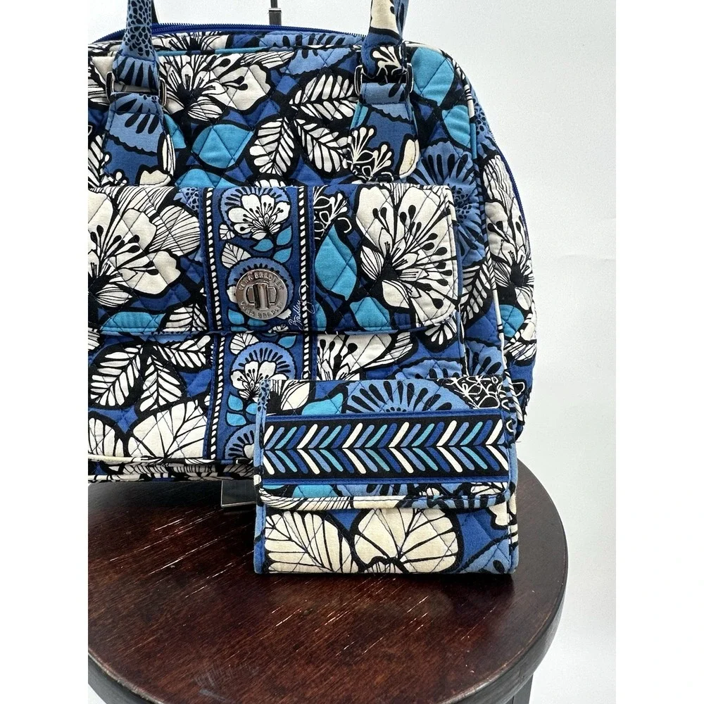 VERA BRADLEY Glenna Satchel Blue Bayou Quilted Shoulder Bag With Wallet Retired - Picture 8 of 13
